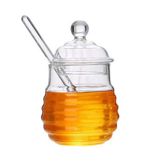 Honey Pot Plastic Dispenser With Spoon And Lid, Compact Kitchen Accessory