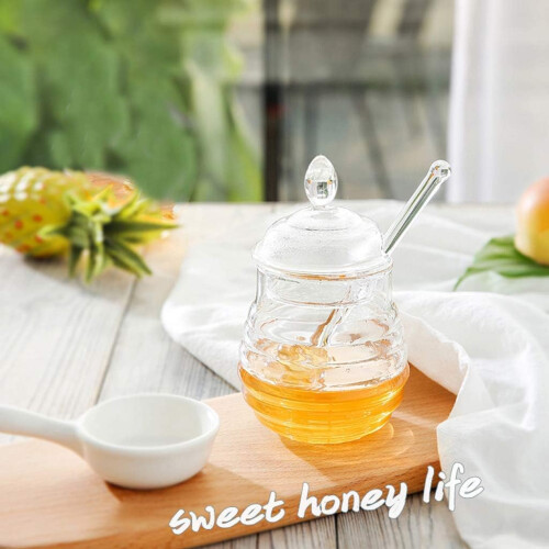 Honey Pot Plastic Dispenser With Spoon And Lid, Compact Kitchen Accessory 1