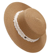 Chapeau de plage Panama en paille fait à la main, élégant,-Kaki