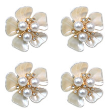 4Pcs Shirt Cufflinks Cover Pearls Rhinestones Embellished-4