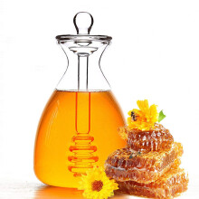Glass Honey Pot 500ml With Dipper Lid Honey Jar For Storing And Dispensing In Kitchen Clear