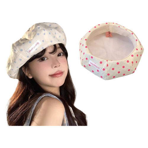 Chapeau de plage Portable pour-Point rouge blanc cassé 1