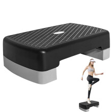 Aerobic Step with Adjustable Height, 17.7 Inch Non-Slip High-Density Fitness Step Platform, Dark Grey Indoor Cardio Trainer