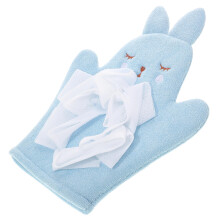Bath Gloves DualSided Exfoliating Kids Bath Mitts, Rabbit Shape, Polyester, Toddler Size, SkyBlue