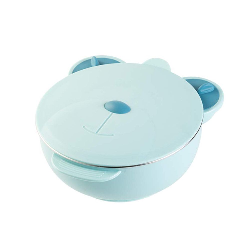 Water Filled Insulated Baby Bowl Kids Stainless Steel Dinner Plate Set With Suction Cup AntiFall Fork And Spoon Blue A