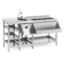 Station cocktail avec bac à glace, 4 bacs GN 1/9, lave-verre et porte-bouteilles acier inoxydable