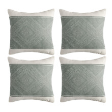 Embroidered Checkered Pattern Throw Pillow Covers, Linen Blend Soft Comfortable Fabric, Decorative For Rustic Design Bed And Sofa, Set Of 4pcs 45X45Cm