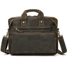 Business Briefcase, Crazy Horse Leather 13Inch Laptop Bag, Anti Theft, Travel Messenger Bag, Dark Brown