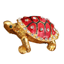 Compact Metal Turtles Jewelry Case Vintage Style Storage-Red