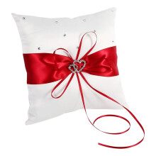 Heart Shaped Ring Bearer Pillow with Satin Finish and Ribbon Strap, LED Light Inspired Elegant Design, Adjustable Brightness Aesthetic for Ceremony Hi