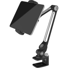 Universal bordstativ, tabletholder i aluminium med forlængeligt beslag og 360 graders rotation til 4,7-13" enheder, perfekt ergonomisk design