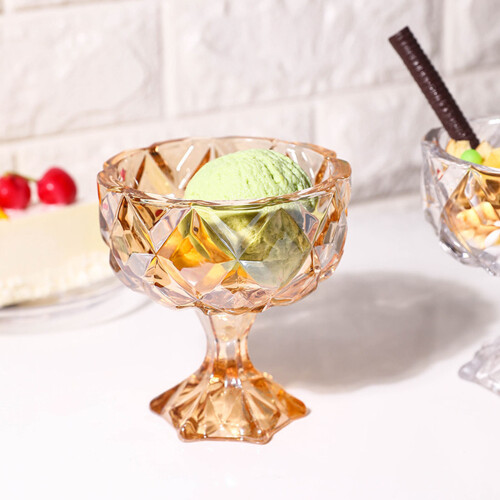 Clear Thickened Glass Dessert Cup With High Stem Designs-White 2