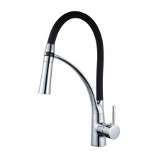 Pull Down Kitchen Sink Faucet With Swivel Spout Deck Mounted Durable Hot Cold Water Mixer Black Silver Finish