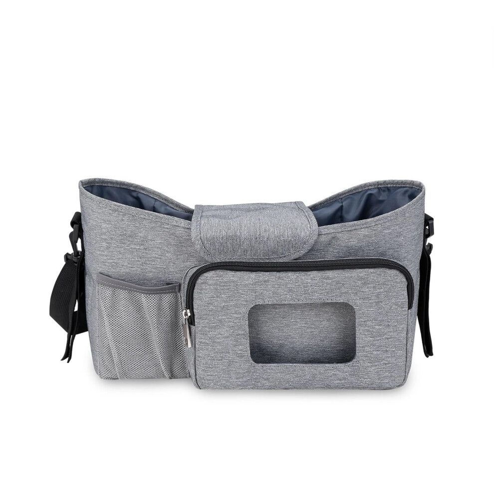 Pram Bag Small Diaper Bag Stroller Organizer With Insulated Cup Holder And Shoulder Strap In For Outdoor Use Gray