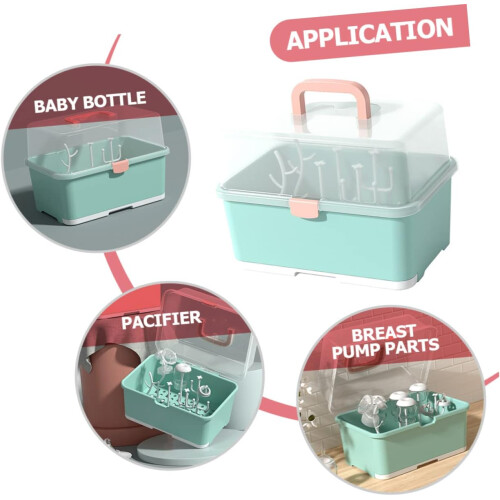 Bottle Dryer Rack Portable Tableware Container With Cover For Drying Bottles And Dinnerware Green 2