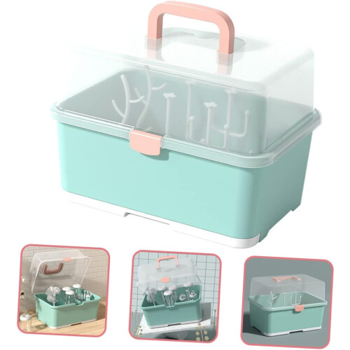 Bottle Dryer Rack Portable Tableware Container With Cover For Drying Bottles And Dinnerware Green 1
