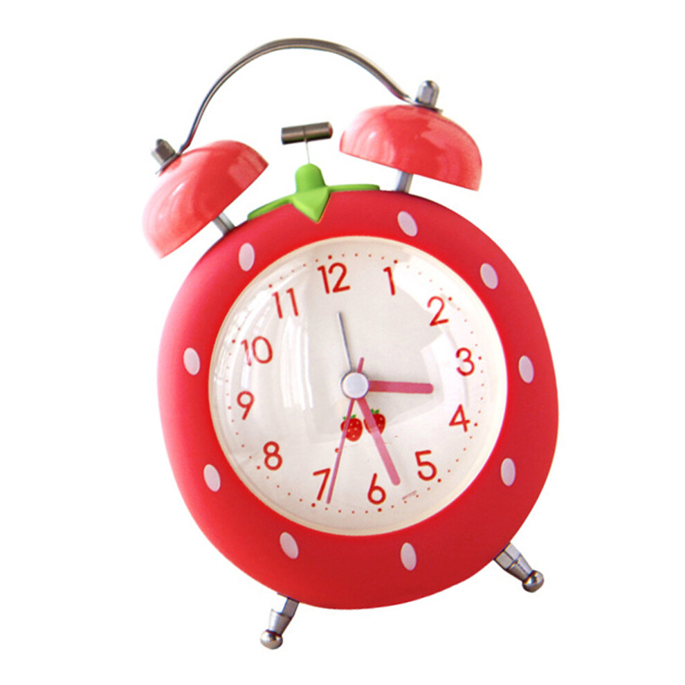 Cute Strawberry Loud Twin Bells Alarm Clock For Kids-Red