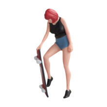Miniature Skateboarding Figure Handpainted Detail for-Red hair