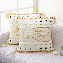 Housses de coussin décoratives bohèmes, style bohème neutre, pompons décoratifs touffetés pour espaces de vie chaleureux, motif sur une seule
