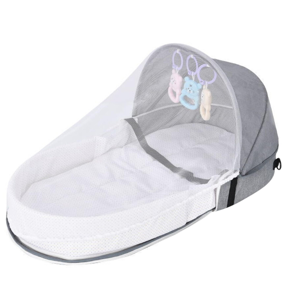 Portable Baby Bassinet Foldable Travel Crib with Breathable Mesh and Hanging Toys for Newborns