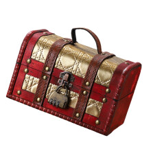 Stylish Storage Case Handmade Wood Travel Trunk-Gold Style B