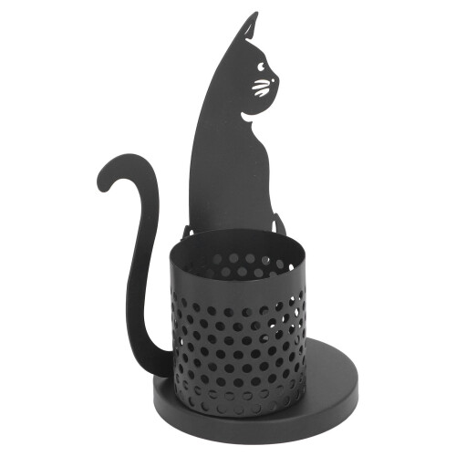 Schwarzer Stifthalter aus Metall mit Katzenmotiv, 2