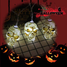 Decoração de Halloween fascinante, cordão de luzes LED em formato de caveira com 20 LEDs, à prova d'água e alimentado por bateria, conectável