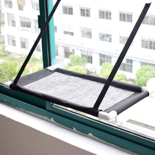 Pet Cat Window Hammock Suction Cup Window Mount Soft Fabric Black Breathable Deck Cat Window Perch Bed