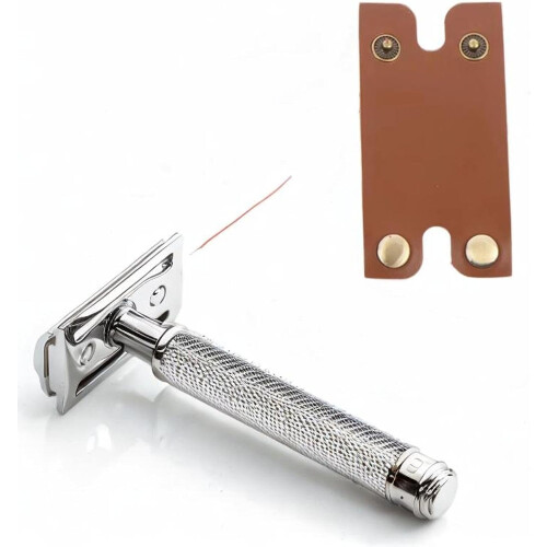 PU Leather Razor Blade Cover with Shock Absorbing Interior and Secure Button Closure, Brown 1