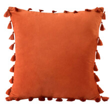 Taie d'oreiller en velours luxueux, housse de coussin décorative ornée de pompons exquis pour un canapé de style campagnard, en velours de haute