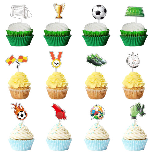 Διακοσμητικά για cupcakes με σχέδιο μπάλας ποδοσφαίρου, μη τοξικά είδη διακόσμησης 1