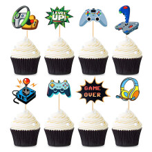Cupcake-dekorationer, livfullt glitter-efterrätts-muffinstoppare, perfekt för tonårsfester med videospelkontrolltema