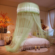 Girls Bed Canopy Polyester Mosquito Net, Pink Dome Mesh For Kids, Punch Install, Lace Embroidery, Green Variant