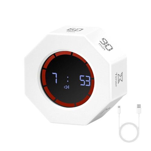 Stille digitale timer Oplaadbare timer Automatisch roterend-Wit
