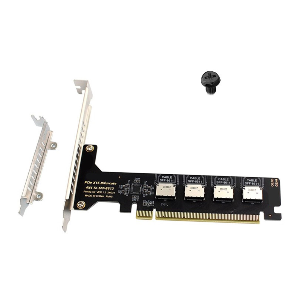 Pcie X16 To Sff8612/Sff8611 Expansion Adapter, 4 X Pcie X4 Breakout For Mainboard, Quad Drive Expansion 9119770952431