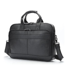 Men's Leather Briefcase 15.6 Inch Laptop Bag  Leather Office Messenger Crossbody Black