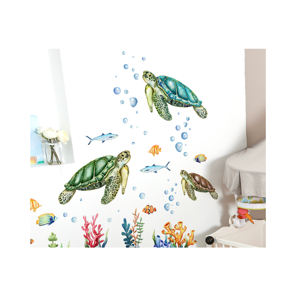 Oceanic Dreamscapes, Lifelike Patterns Of Under The Sea Wall Decals, Marine Elements For Children Bedroom Bathroom Decor, Easy Peel Stick, Waterproof