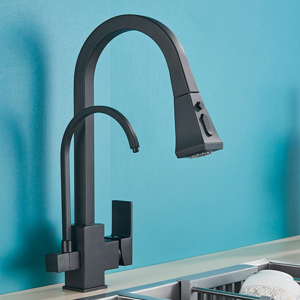 Kitchen Faucet Pullout Purification Filter Tap, 3Way Mixer, Matte Black A 9119770952783