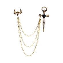 Trendy Swords Crucifix Wing Pin With Safety Lock Mechanism-Gold