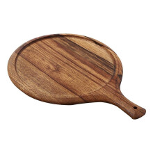 Pizza Peel, Wooden Round Pizza Board With Handle 12Inch, MultiUse Bakeware, Cutting Board, Tray