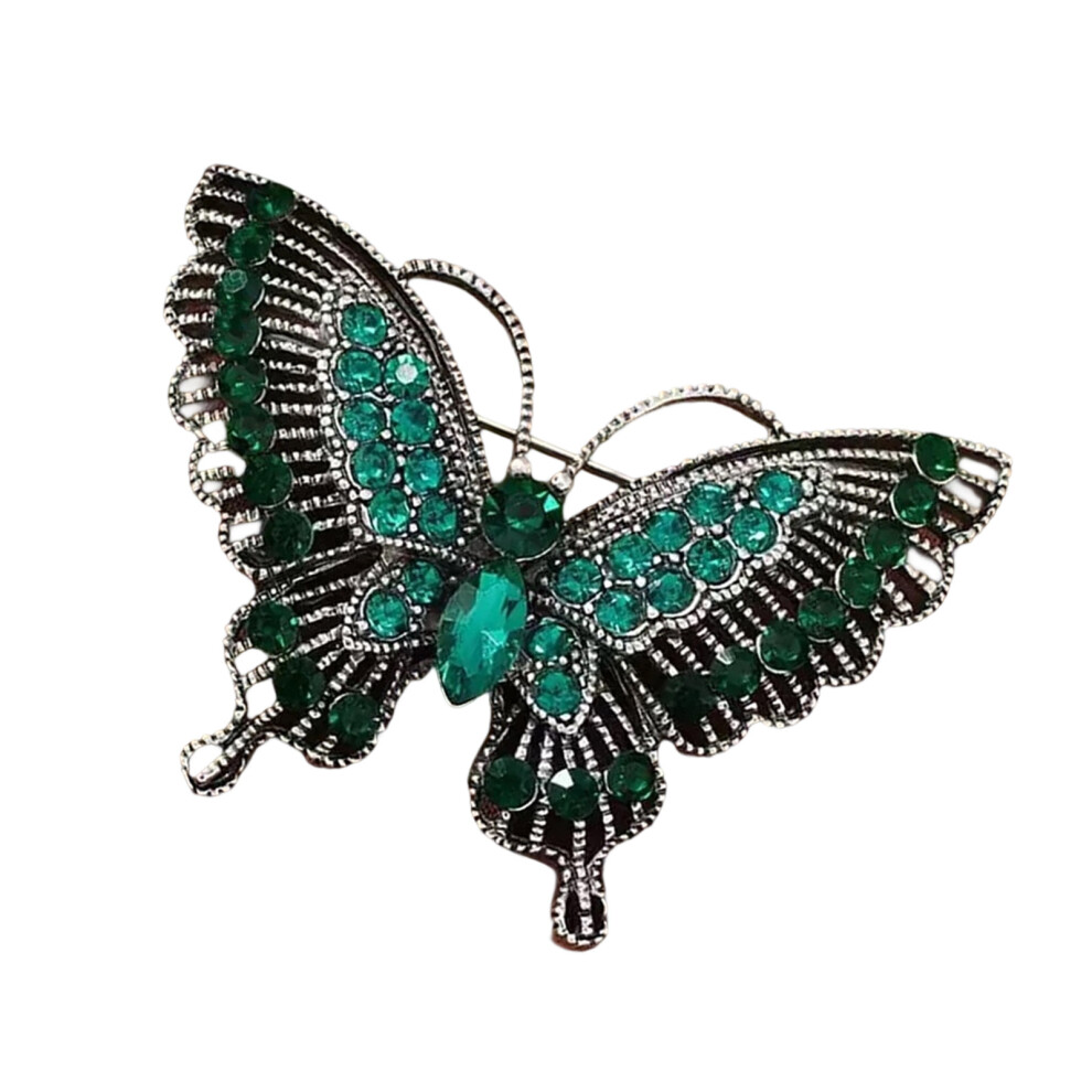 Green Vintage Butterfly Rhinestones Brooch Pin Elegant Jewelry