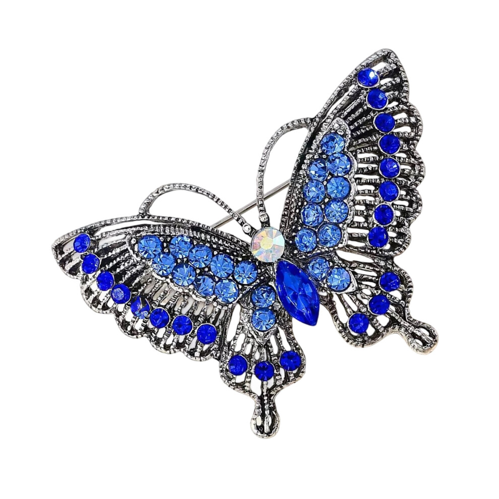 Blue Butterfly Rhinestones Brooch Pin Portable Fashion Jewelry