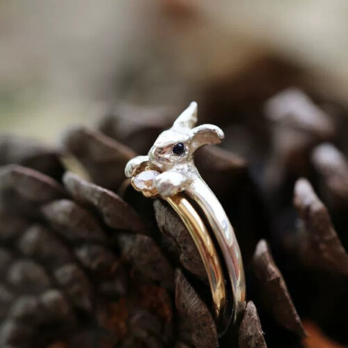 Cute Rabbit Design Ring Adorned With Sparkling Cubic-Blue 1