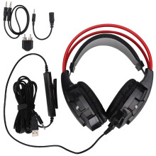 Gamingheadset med flettet kabel, støjisolerende til PS4, Xbox One PC, komfortabelt design, stereolyd, USB-gaminghovedtelefoner med LED-lys og