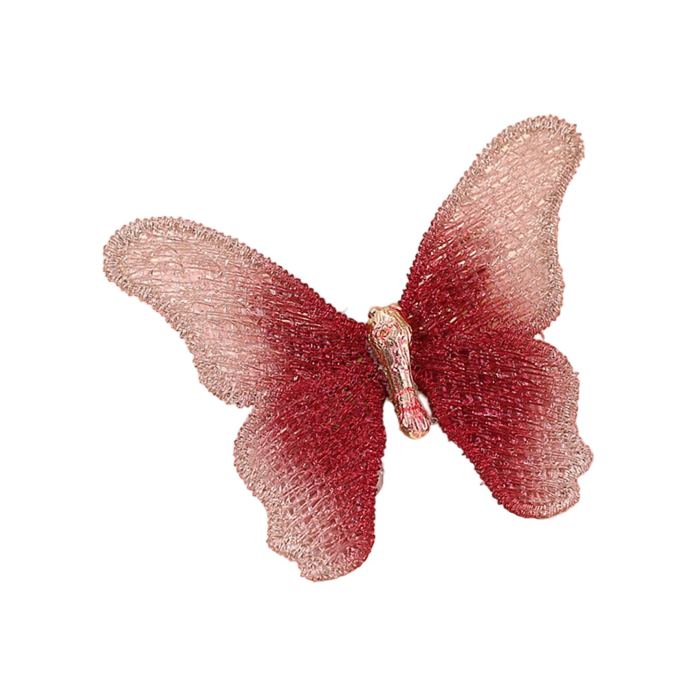Red Vibrant Embroidery Butterfly Pin Secure Clasp Design Casual