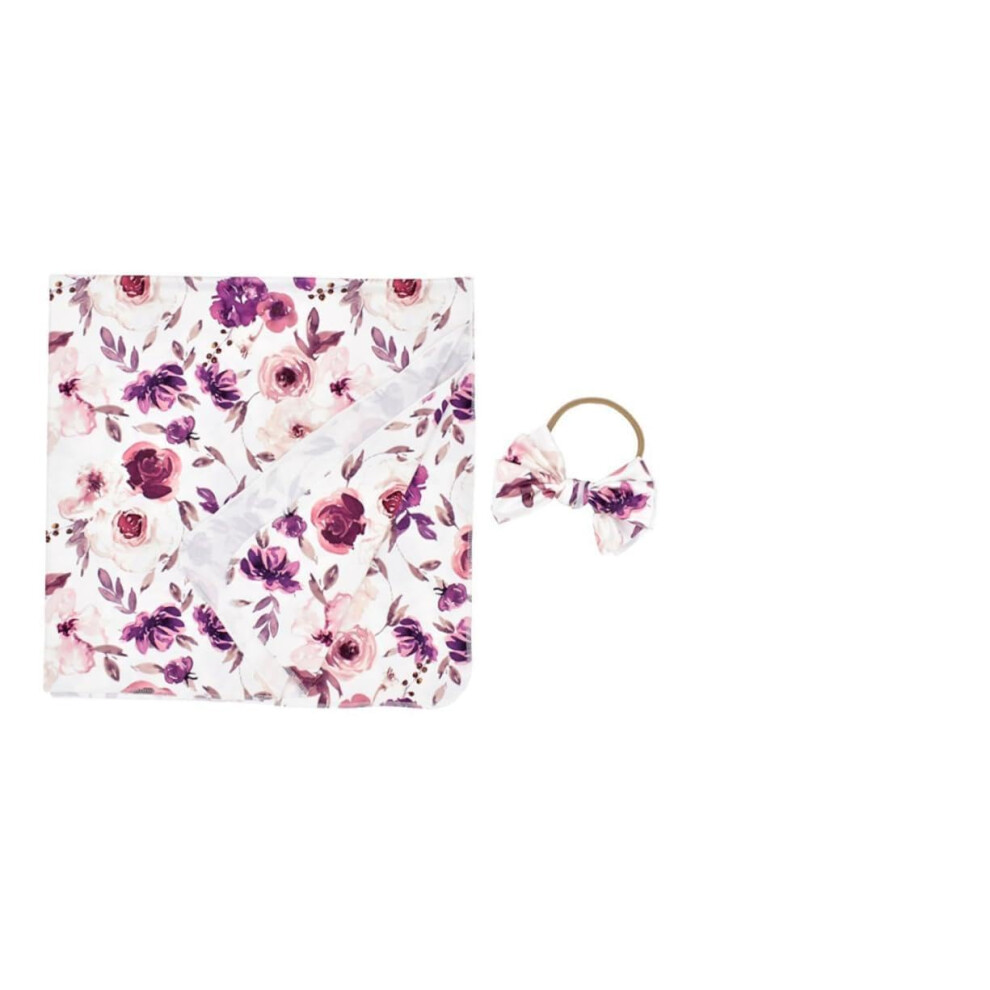Newborn Swaddle Blanket Floral Print With Headband Included Receiving Blanket Newborn Size For Boys And Girls