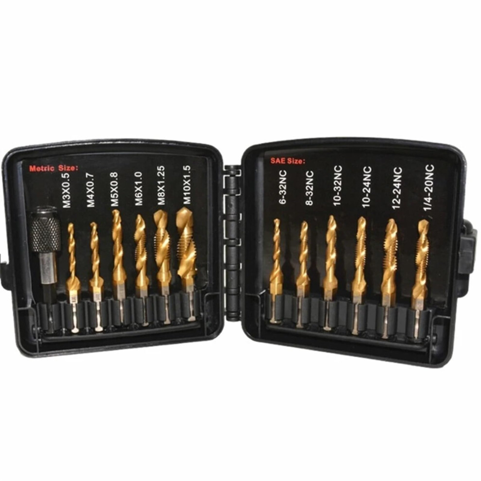 Drill Bit And Tap Bit Set 13Piece Sae/Metric, 3In1 Screw Tapping Tool, Hex Shank For Drilling (Size B) 9365049233002