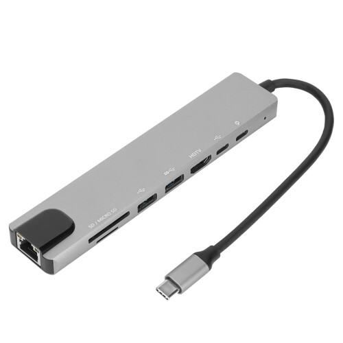 Προσαρμογέας Ethernet HDMI Hub USB C, σταθμός σύνδεσης φορητού υπολογιστή 8 σε 1 με 1