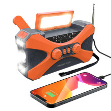 Portable Radio Hand Crank Solar Phone Charging Emergency Charger, MultiFunction Flashlight, Orange