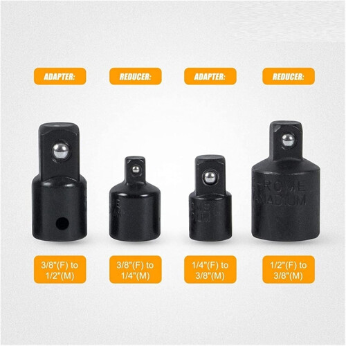 UJoint Impact Socket Adapter  Reducer Set  7Pack  1/4, 3/8, 1/2 Inch Drive UJoints  2 Adapters, 2 Reducers 1